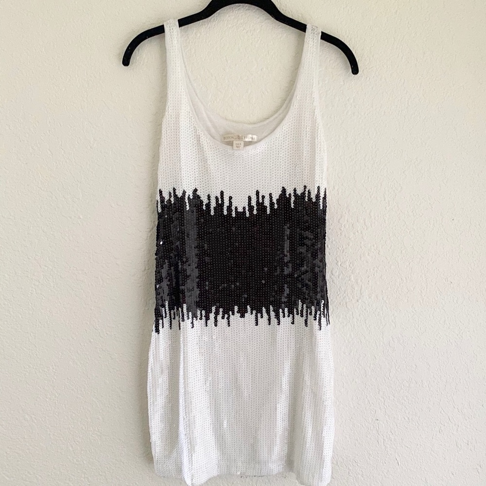 Boston Proper Black White Sequin Tank Dress